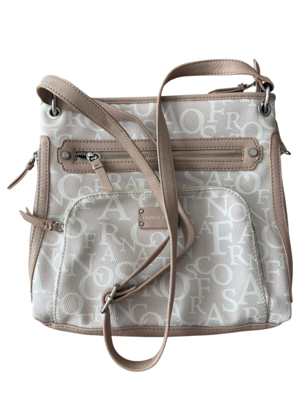 Neutral Monogram Crossbody Bag Multi Zip Beige Taupe Handbag Multi Compartment - Picture 12 of 16
